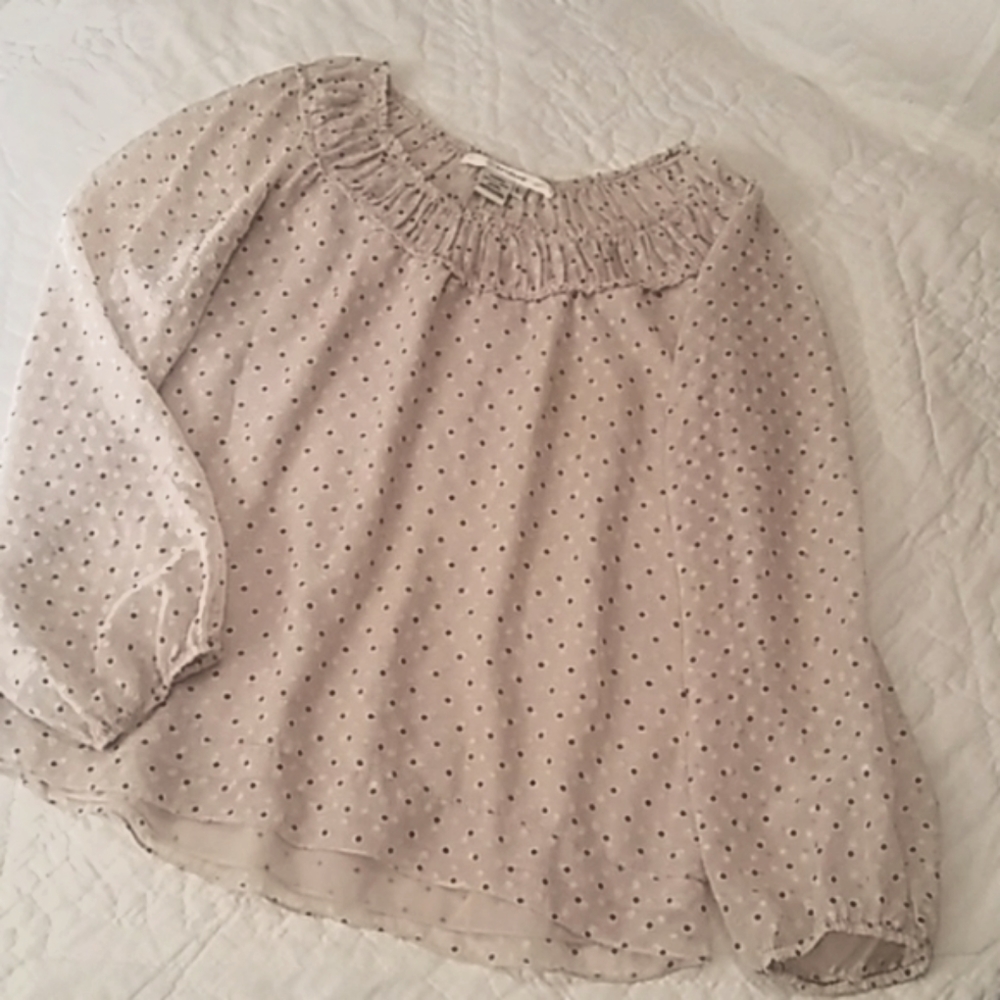 Studio M Long Sleeve Boho Blouse Feminine Loose Flowy Gathers Size Large